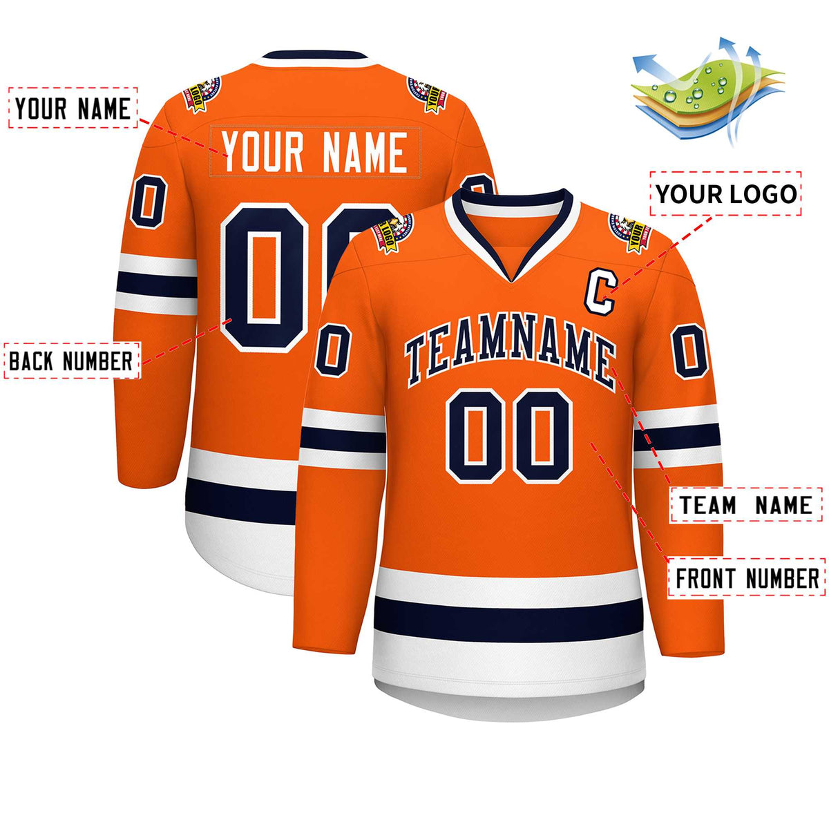 Custom Orange Navy-White Classic Style Hockey Jersey | KXKSHOP