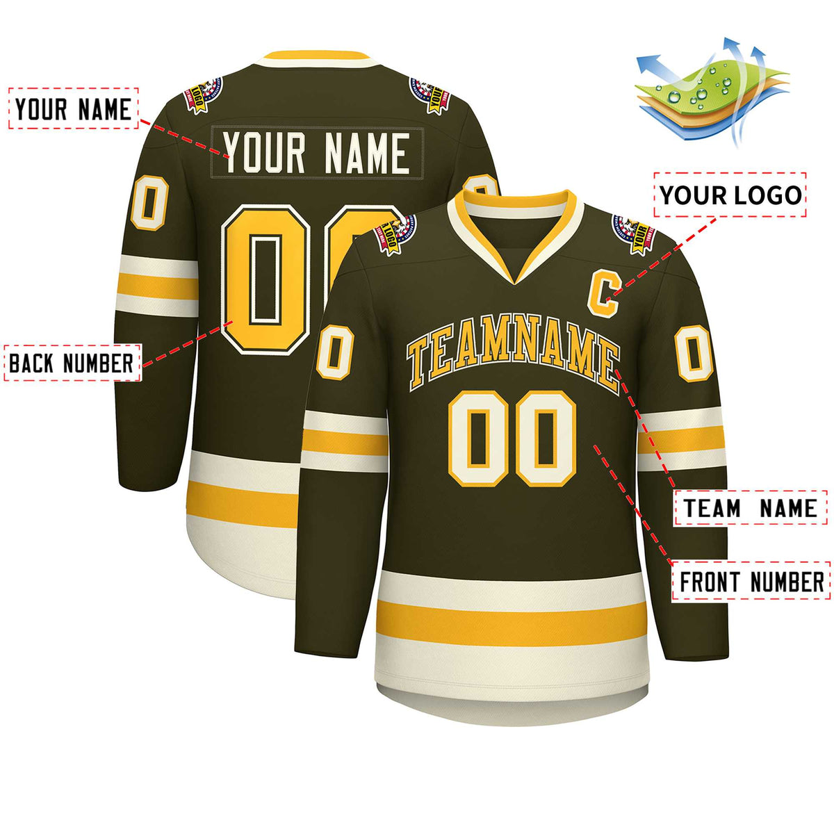 Custom Olive Gold Olive-Khaki Classic Style Hockey Jersey | KXKSHOP
