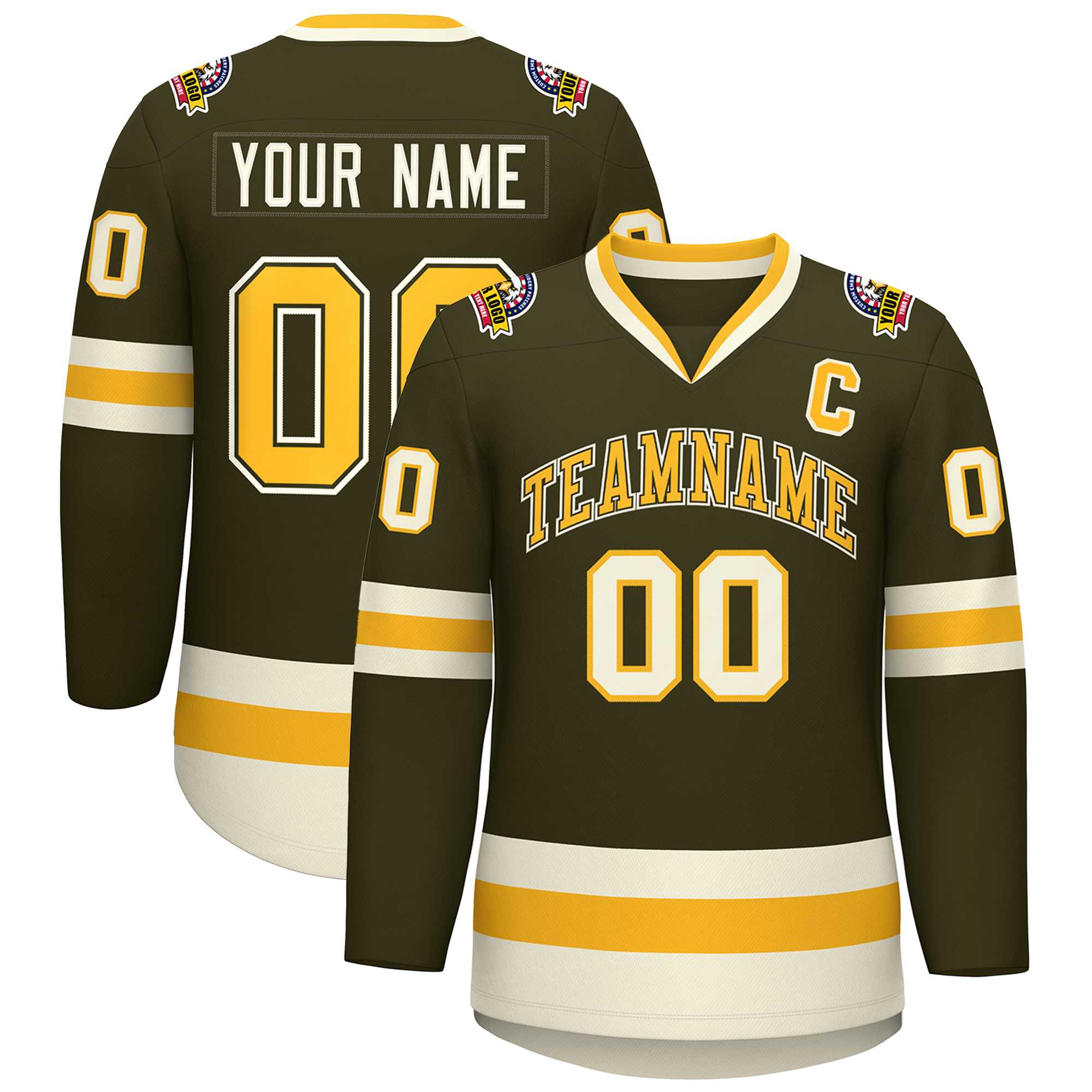 Custom Olive Gold Olive-Khaki Classic Style Hockey Jersey | KXKSHOP