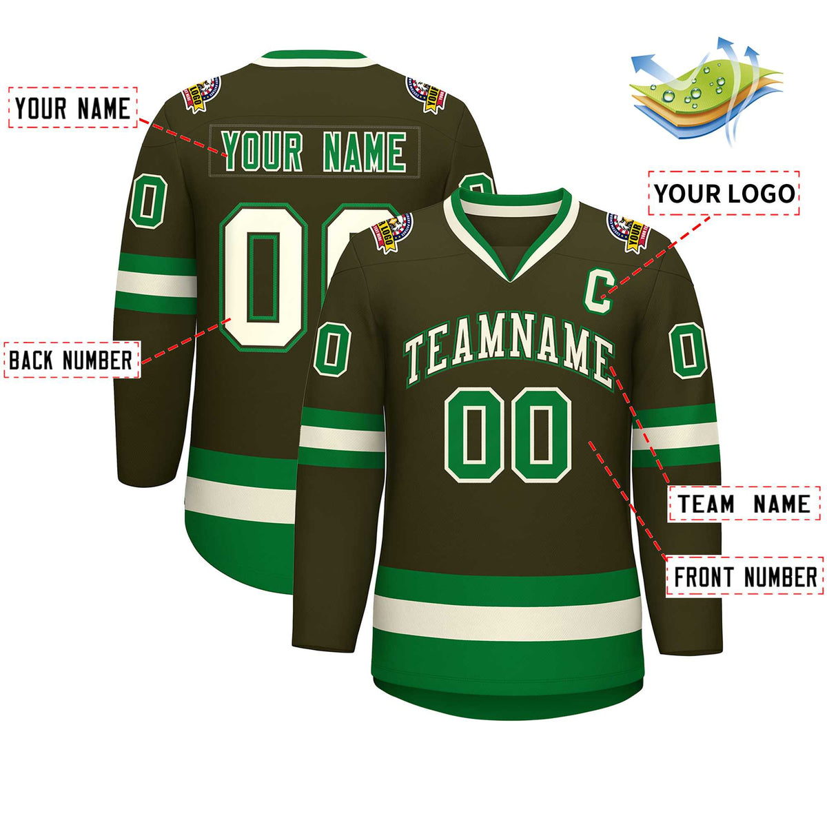 Custom Olive Khaki Olive-Kelly Green Classic Style Hockey Jersey | KXKSHOP