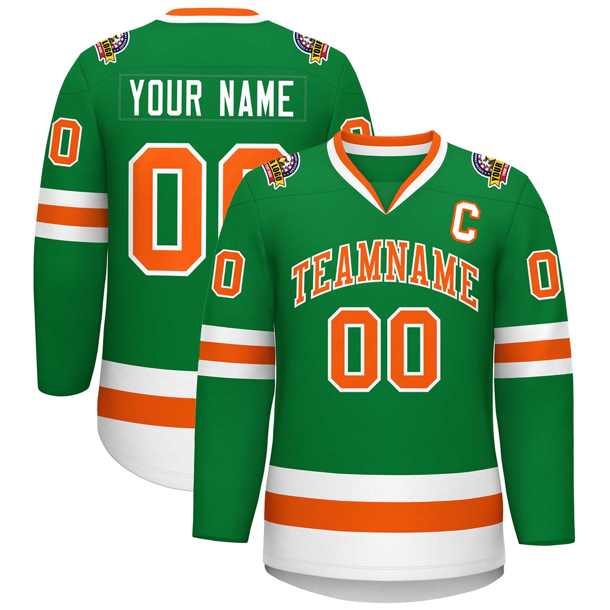 Custom Kelly Green Orange-White Classic Style Hockey Jersey | KXKSHOP