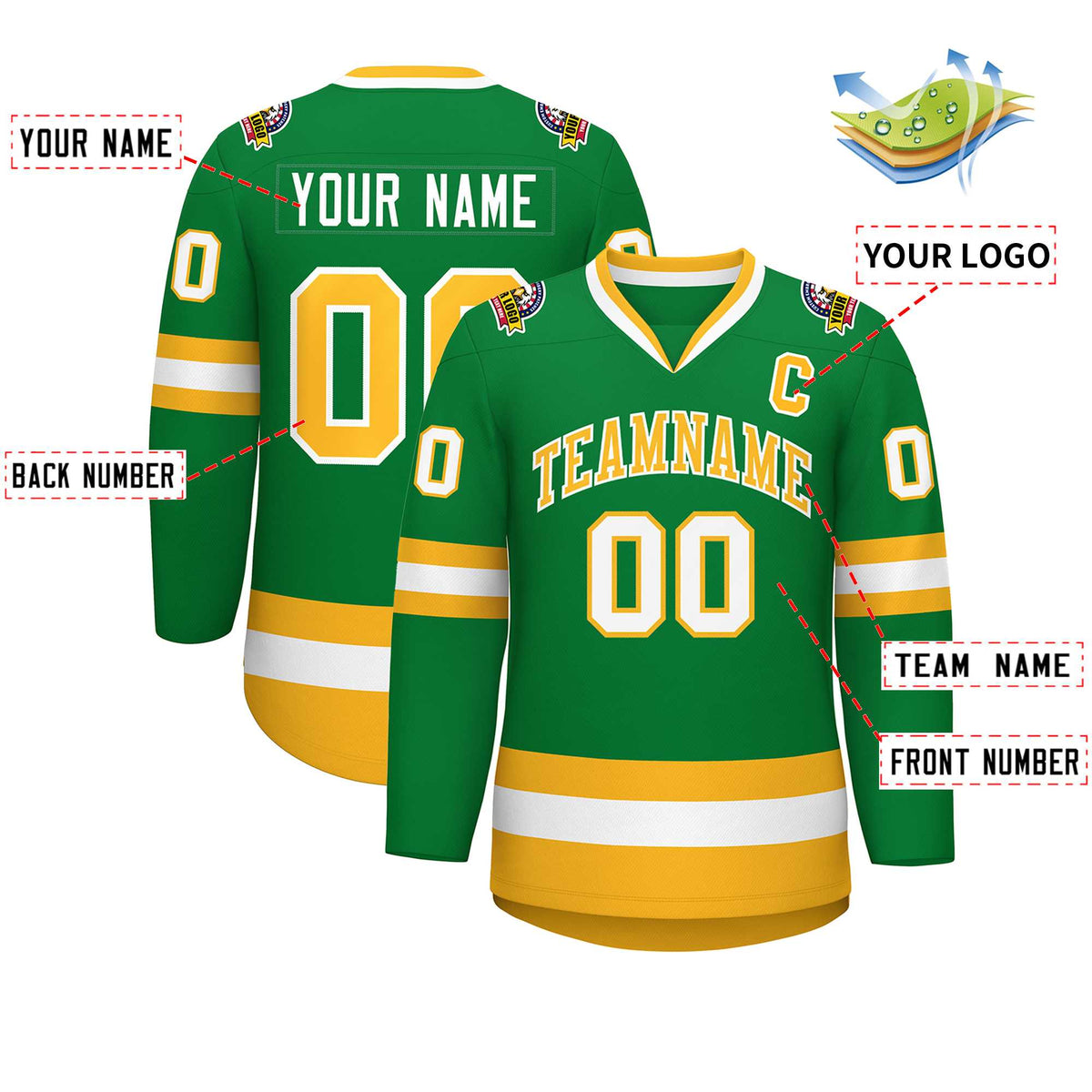 Custom Kelly Green Gold-White Classic Style Hockey Jersey | KXKSHOP