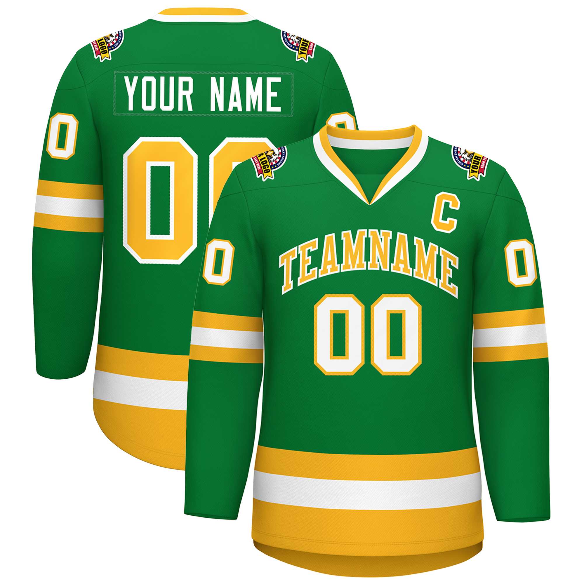 Custom Kelly Green Gold-White Classic Style Hockey Jersey | KXKSHOP