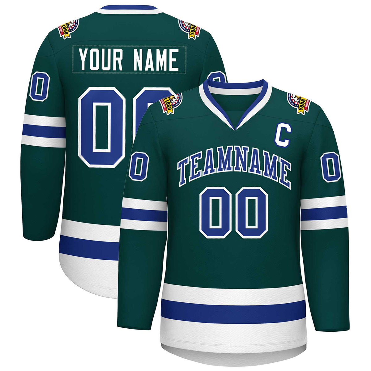 Custom Midnight Green Royal-White Classic Style Hockey Jersey | KXKSHOP