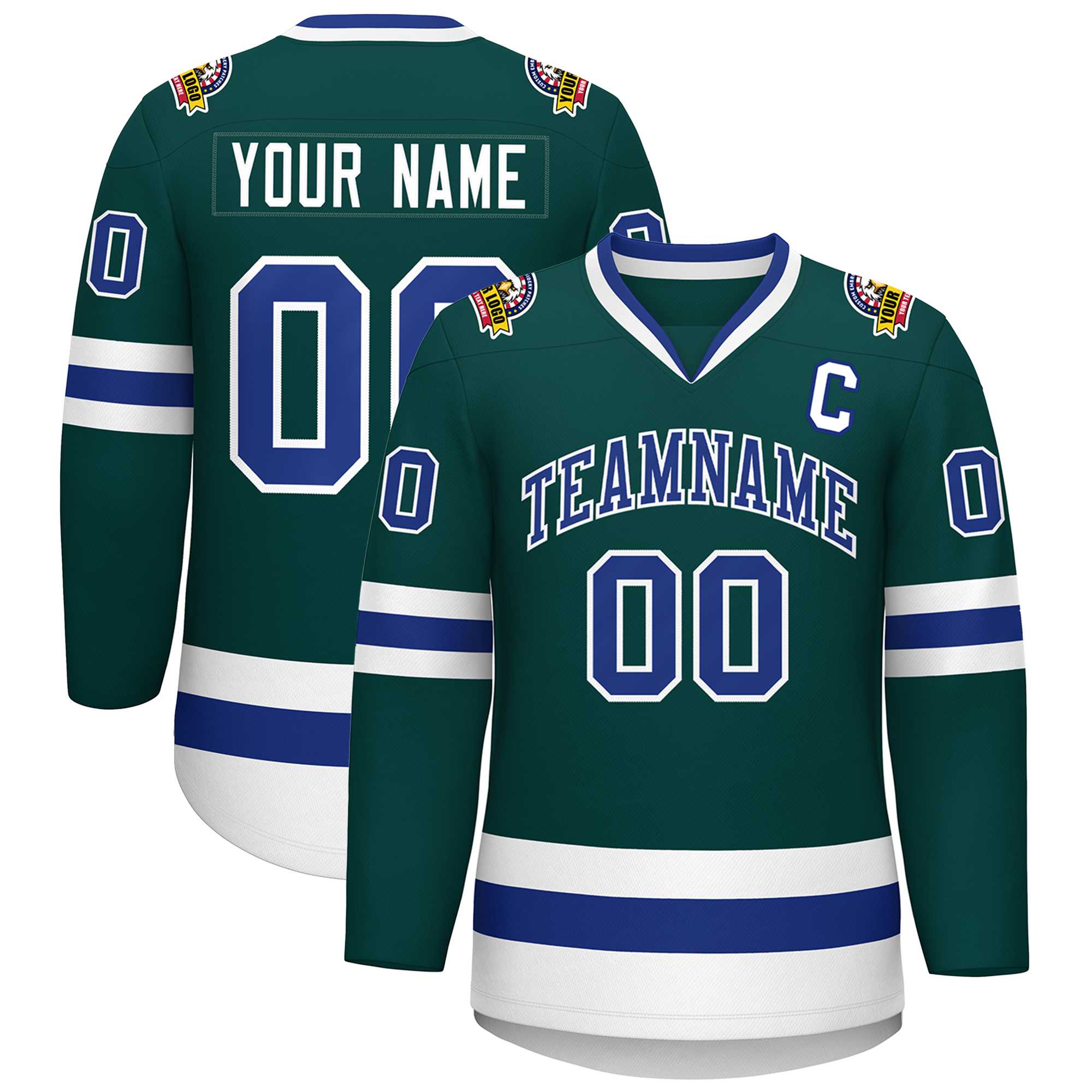 Custom Midnight Green Royal-White Classic Style Hockey Jersey | KXKSHOP
