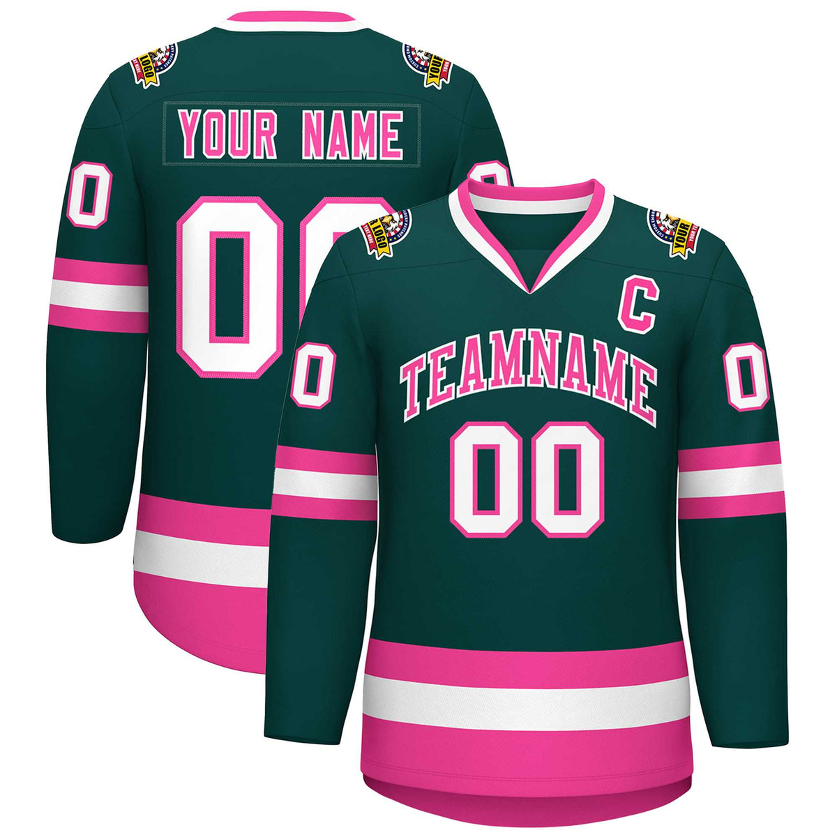 Custom Midnight Green Pink-White Classic Style Hockey Jersey | KXKSHOP