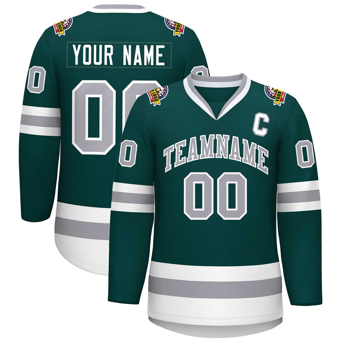 Custom Midnight Green Gray-White Classic Style Hockey Jersey | KXKSHOP