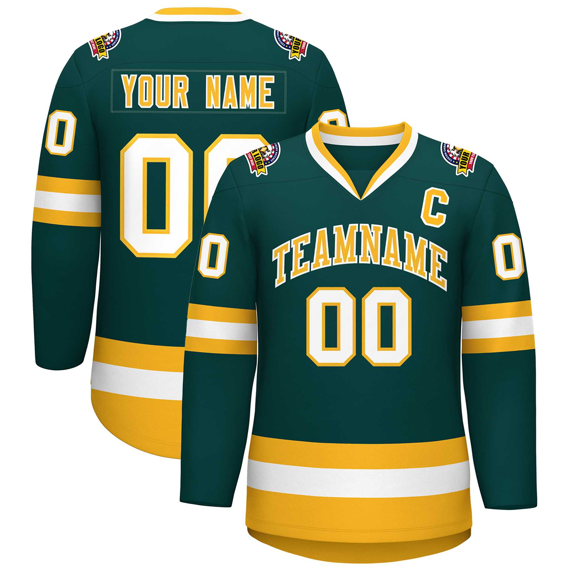 Custom Midnight Green Gold-White Classic Style Hockey Jersey | KXKSHOP