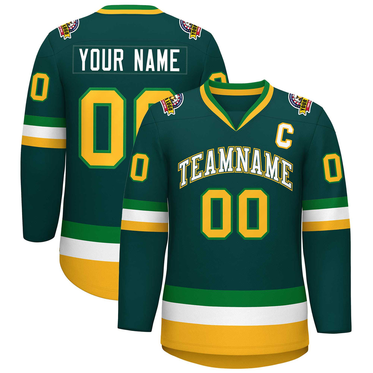 Custom Midnight Green White Kelly Green-Gold Classic Style Hockey Jersey | KXKSHOP