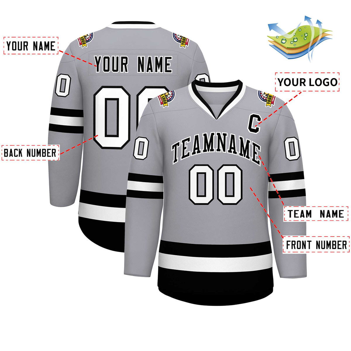 Custom Gray Black-White Classic Style Hockey Jersey | KXKSHOP