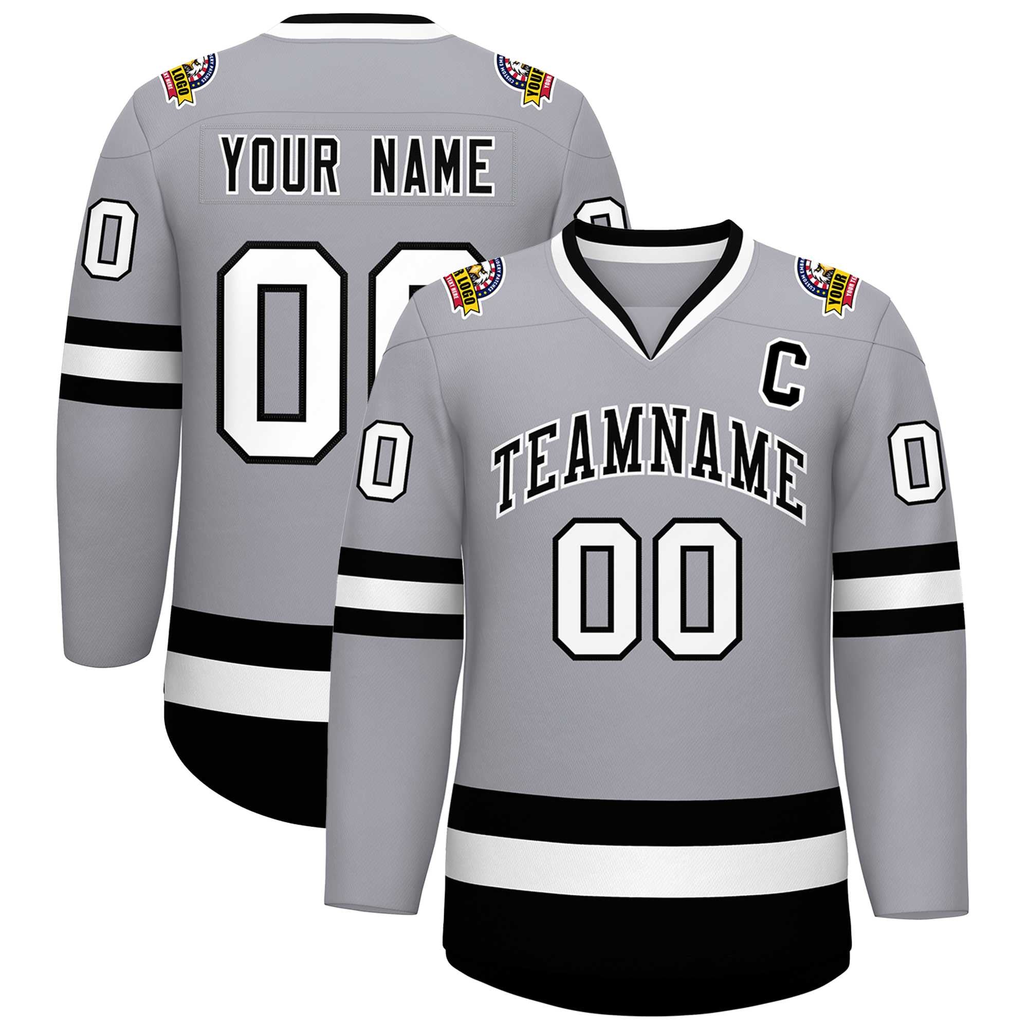 Custom Gray Black-White Classic Style Hockey Jersey | KXKSHOP