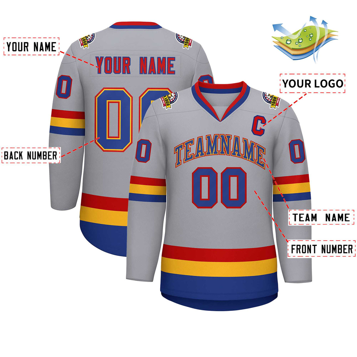 Custom Gray Royal Gold-Red Classic Style Hockey Jersey | KXKSHOP