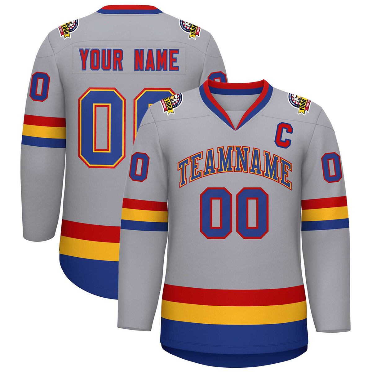 Custom Gray Royal Gold-Red Classic Style Hockey Jersey | KXKSHOP
