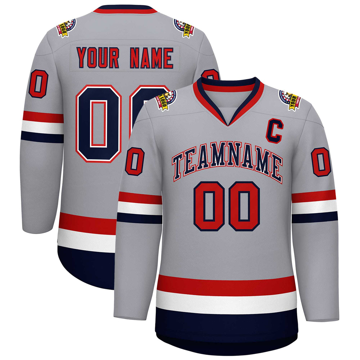 Custom Gray Navy White-Red Classic Style Hockey Jersey | KXKSHOP