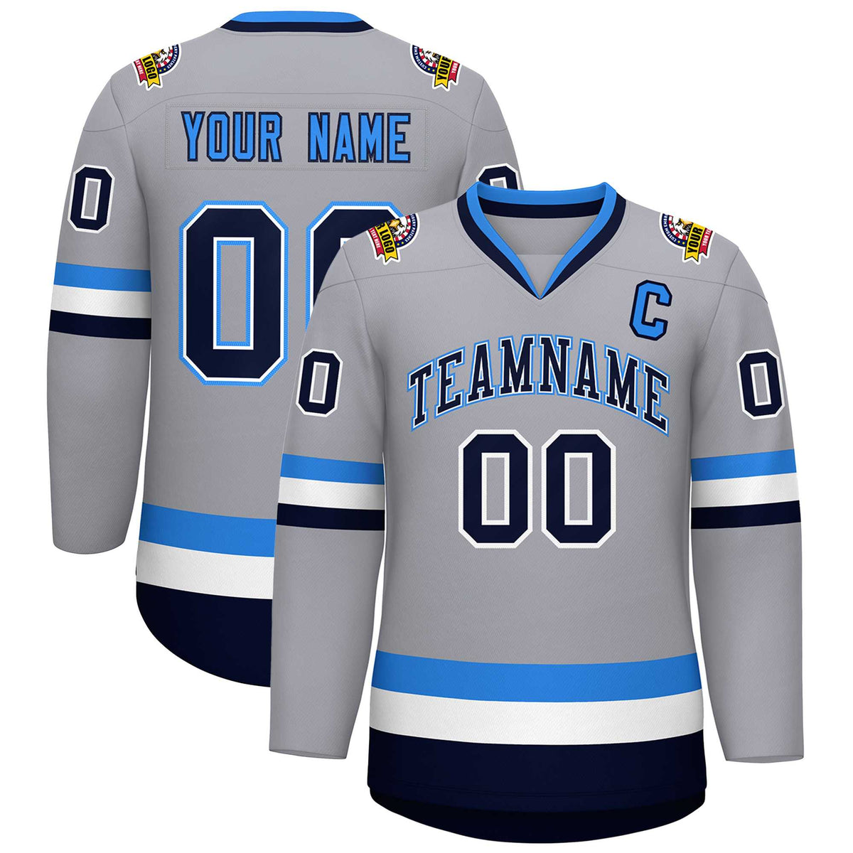 Custom Gray Navy White-Powder Blue Classic Style Hockey Jersey | KXKSHOP