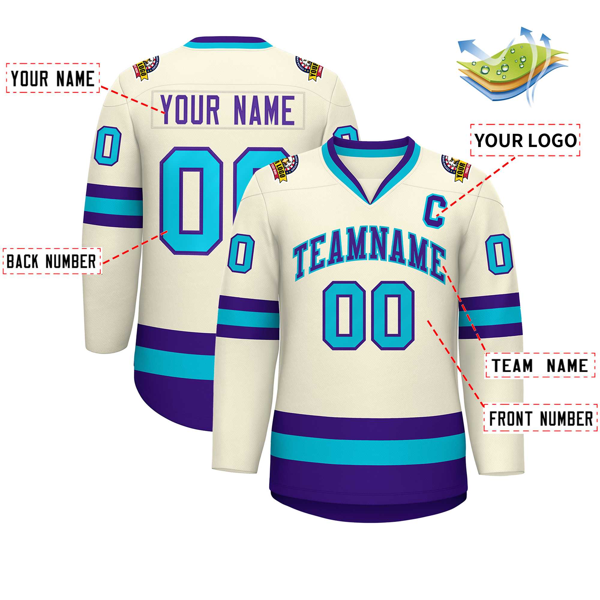 Custom Khaki Purple-Light Blue Classic Style Hockey Jersey | KXKSHOP