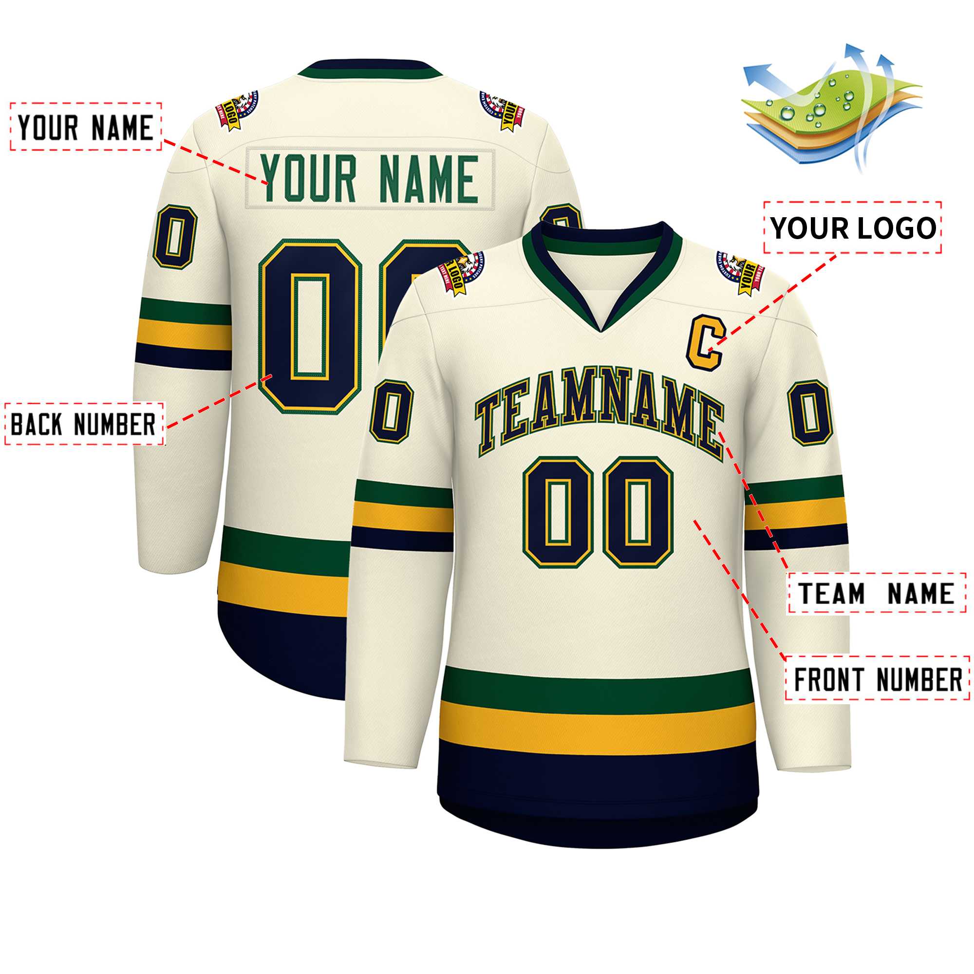 Custom Khaki Navy Gold-Green Classic Style Hockey Jersey | KXKSHOP
