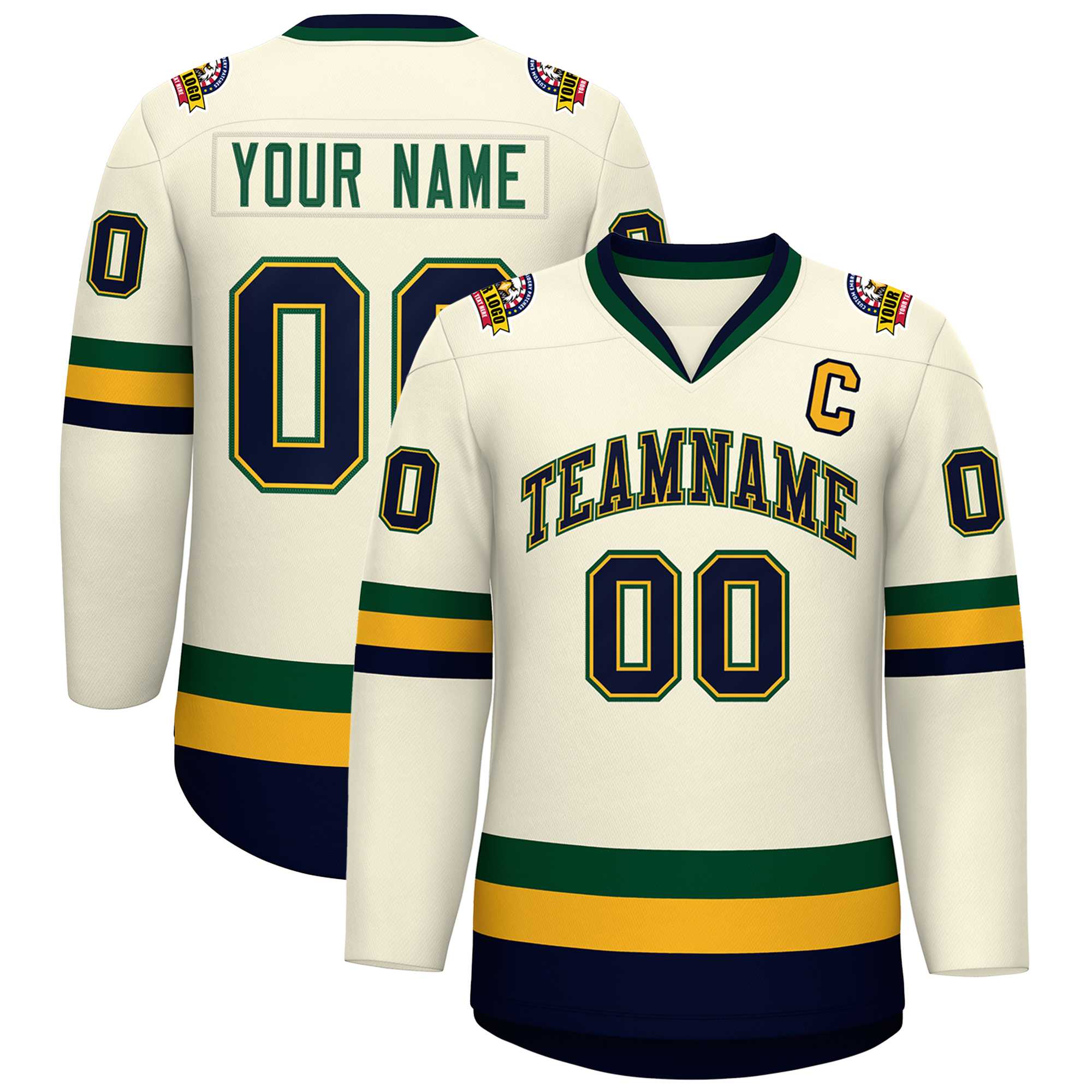 Custom Khaki Navy Gold-Green Classic Style Hockey Jersey | KXKSHOP