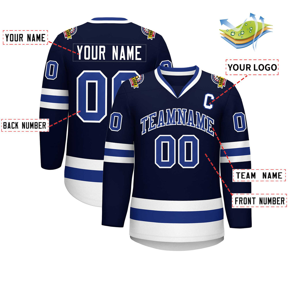 Custom Navy Royal-White Classic Style Hockey Jersey | KXKSHOP