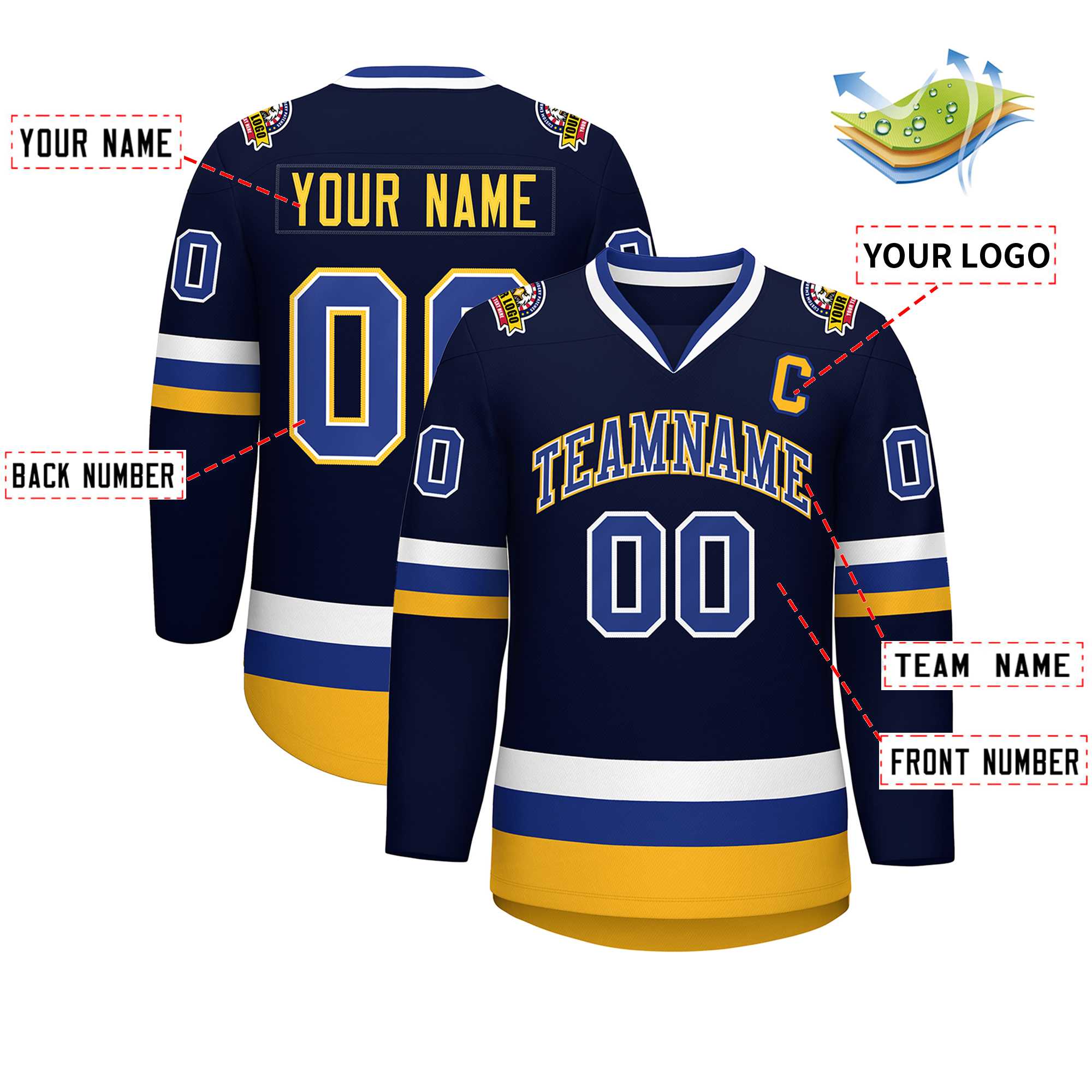 Custom Navy Royal White-Gold Classic Style Hockey Jersey | KXKSHOP