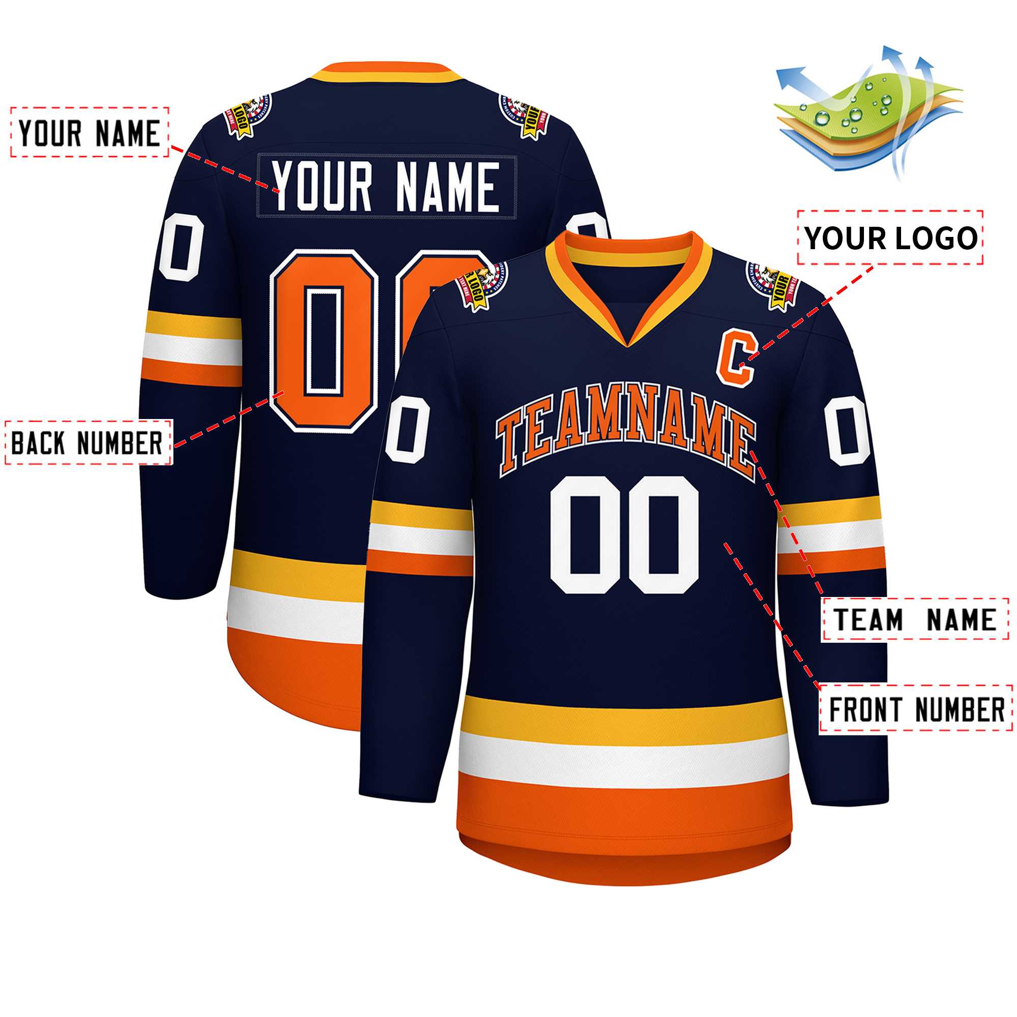 Custom Navy Orange Navy-White Classic Style Hockey Jersey | KXKSHOP
