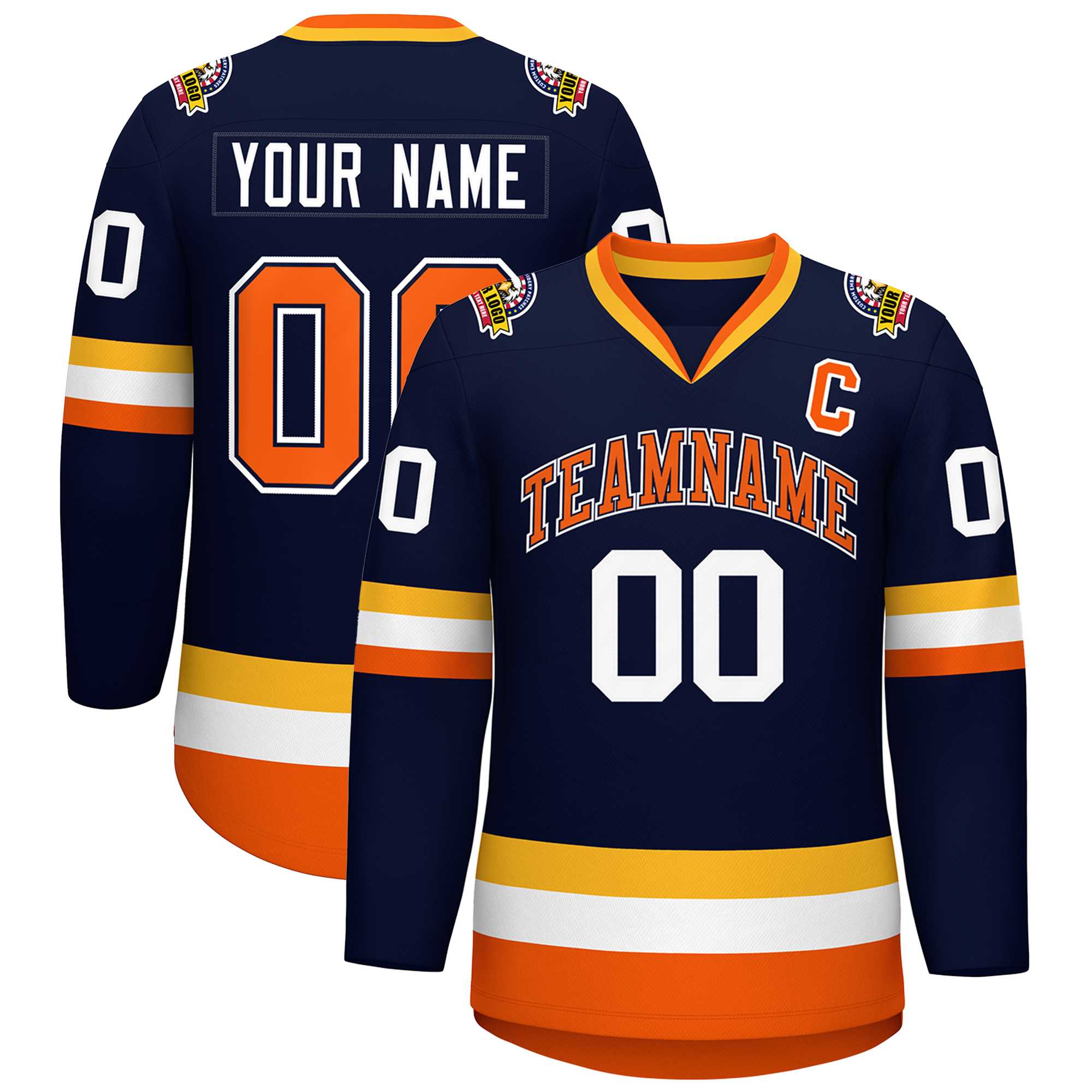 Custom Navy Orange Navy-White Classic Style Hockey Jersey | KXKSHOP