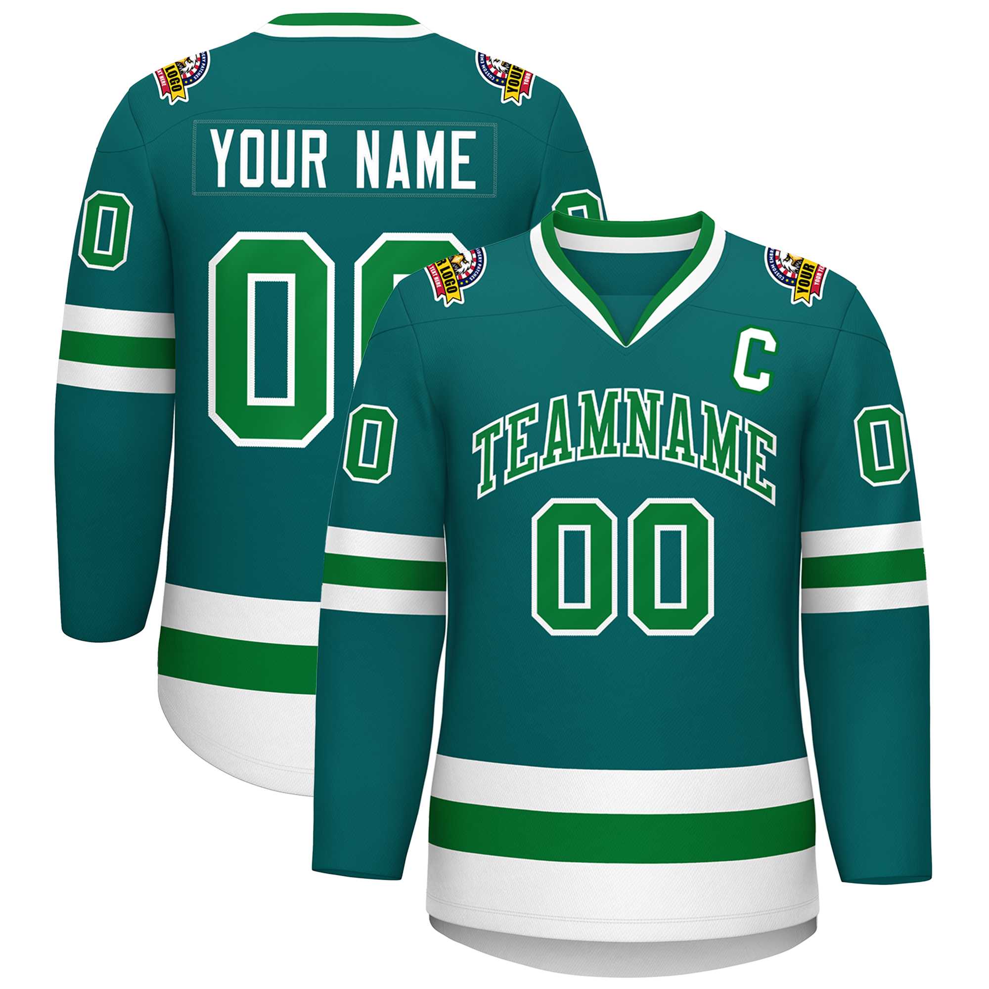 Custom Teal Kelly Green-White Classic Style Hockey Jersey | KXKSHOP