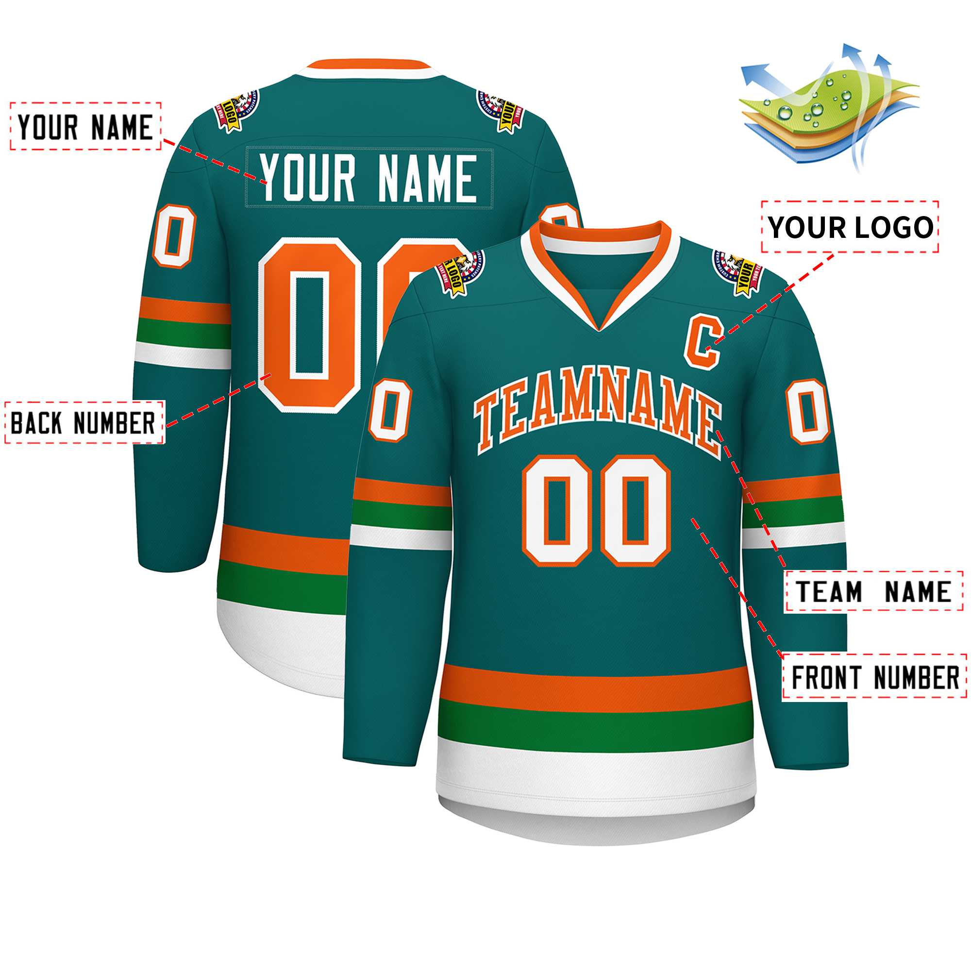 Custom Teal Orange-White Classic Style Hockey Jersey | KXKSHOP