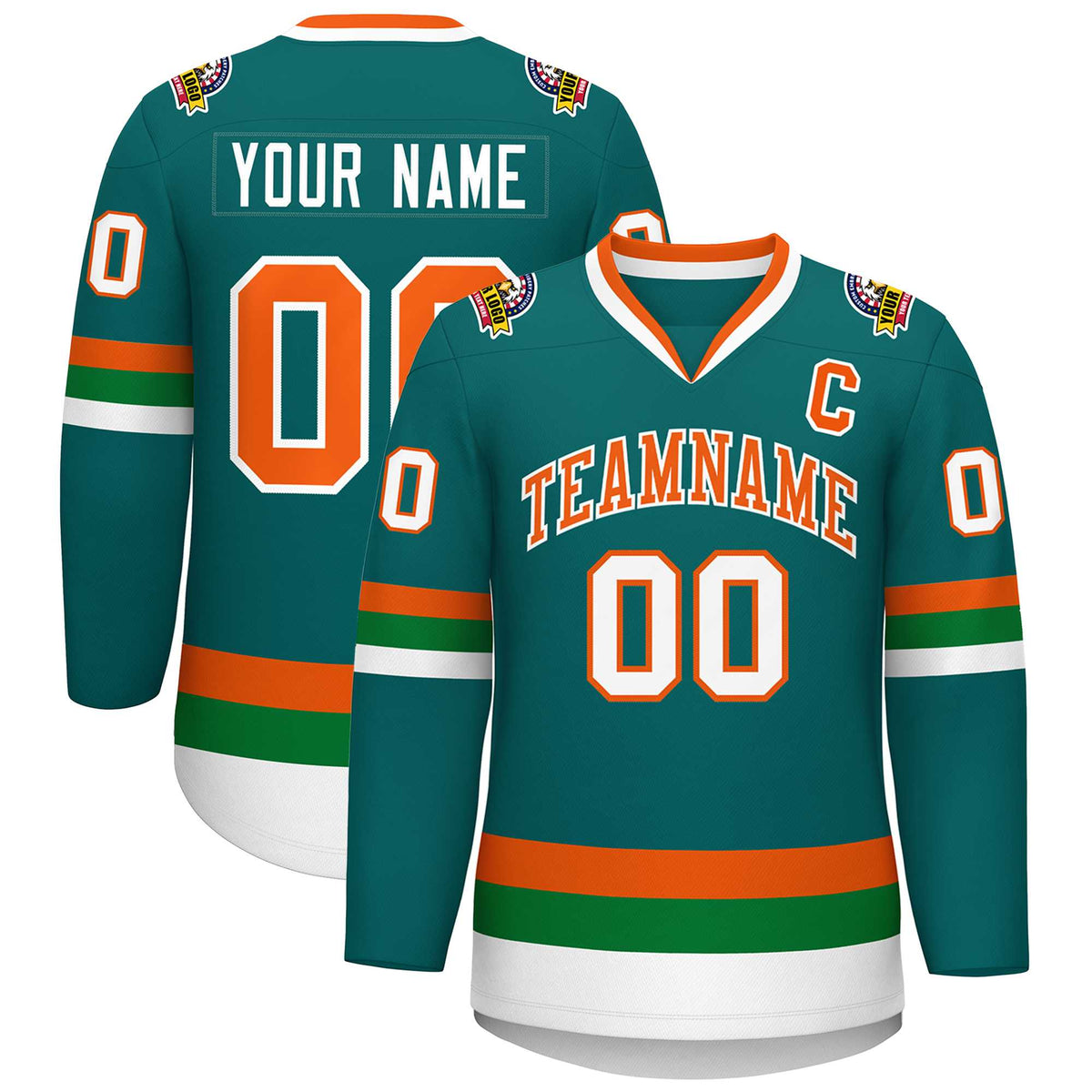 Custom Teal Orange-White Classic Style Hockey Jersey | KXKSHOP