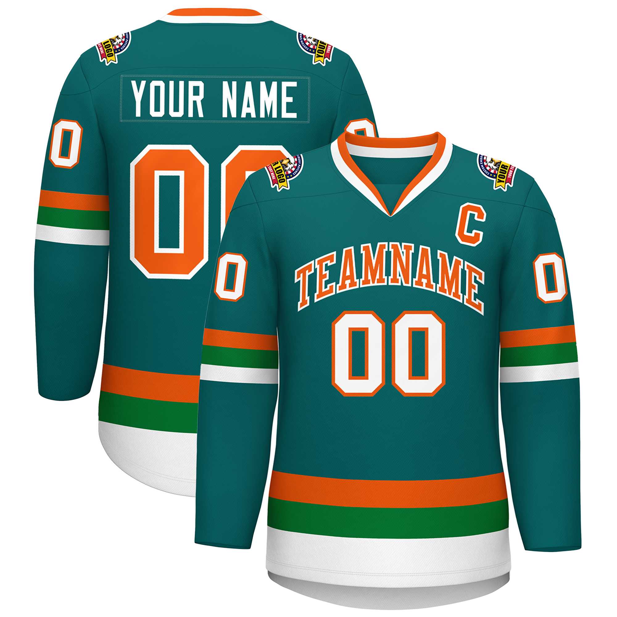 Custom Teal Orange-White Classic Style Hockey Jersey | KXKSHOP