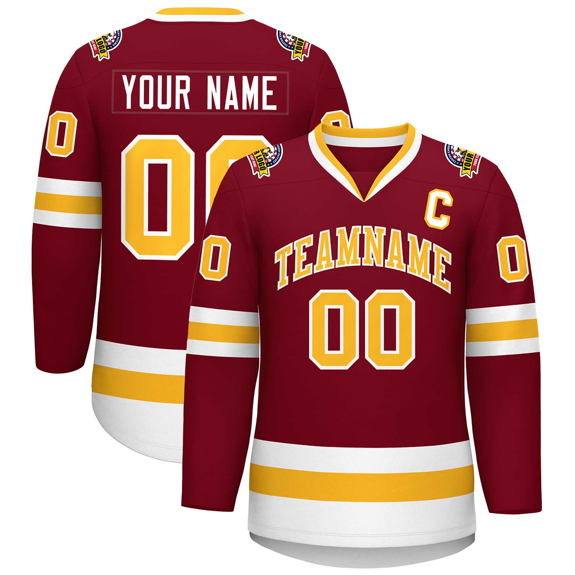 Custom Crimson Gold-White Classic Style Hockey Jersey | KXKSHOP