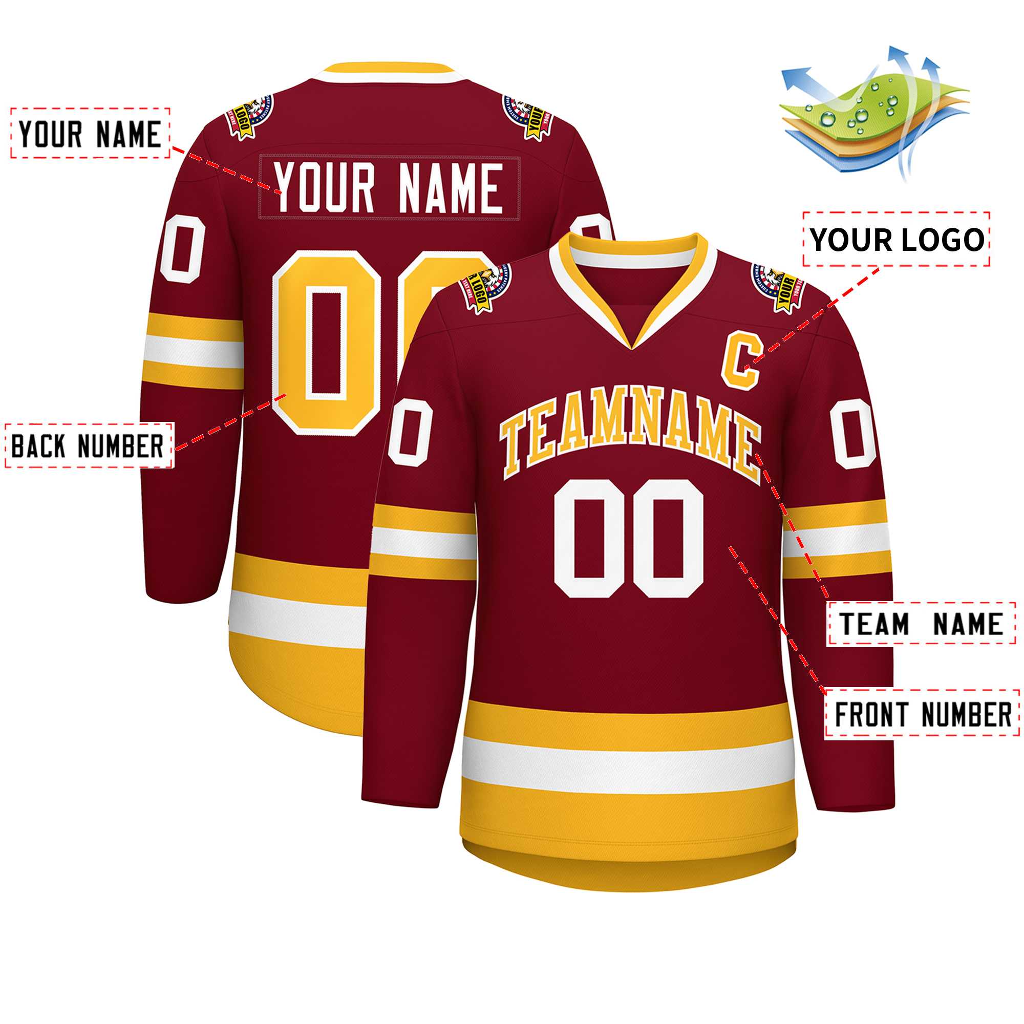 Custom Crimson Gold-White Classic Style Hockey Jersey | KXKSHOP