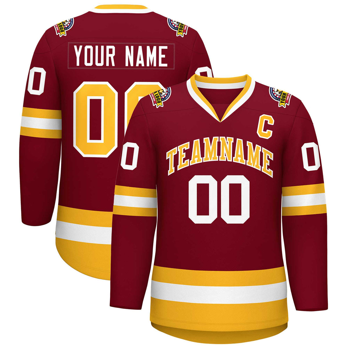Custom Crimson Gold-White Classic Style Hockey Jersey | KXKSHOP