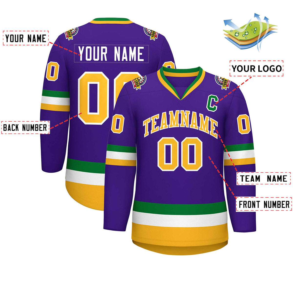 Custom Purple Gold-White Classic Style Hockey Jersey | KXKSHOP