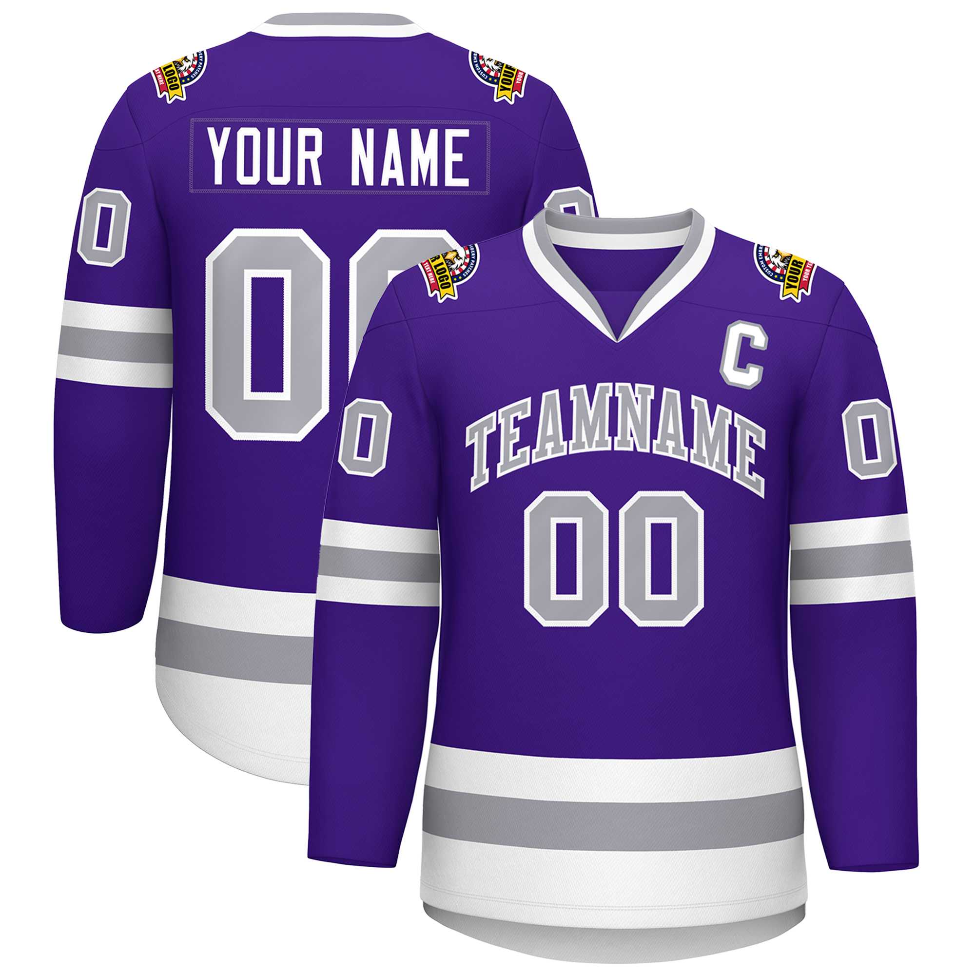 Custom Purple Gray-White Classic Style Hockey Jersey | KXKSHOP
