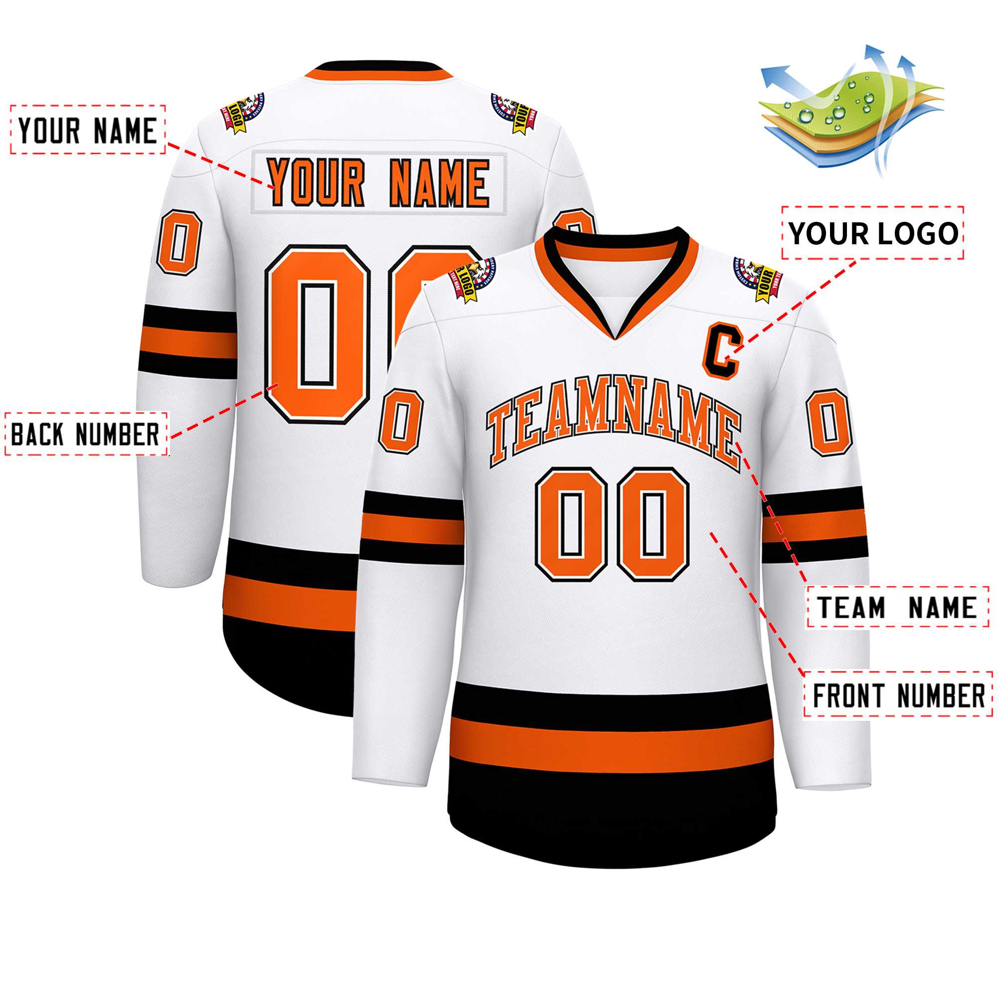 Custom White Orange White-Black Classic Style Hockey Jersey | KXKSHOP