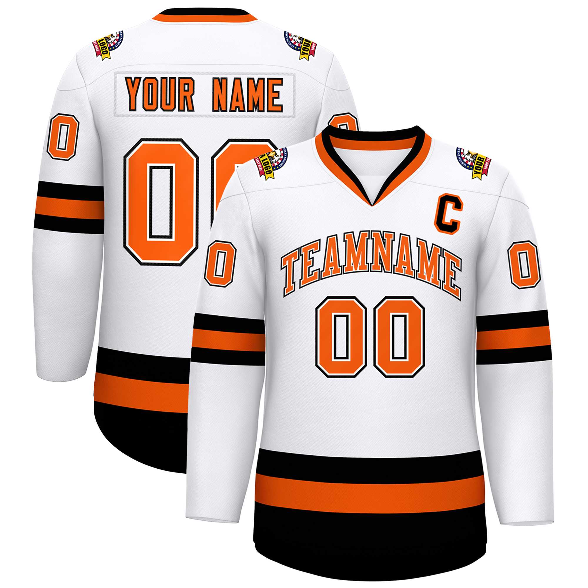 Custom White Orange White-Black Classic Style Hockey Jersey | KXKSHOP
