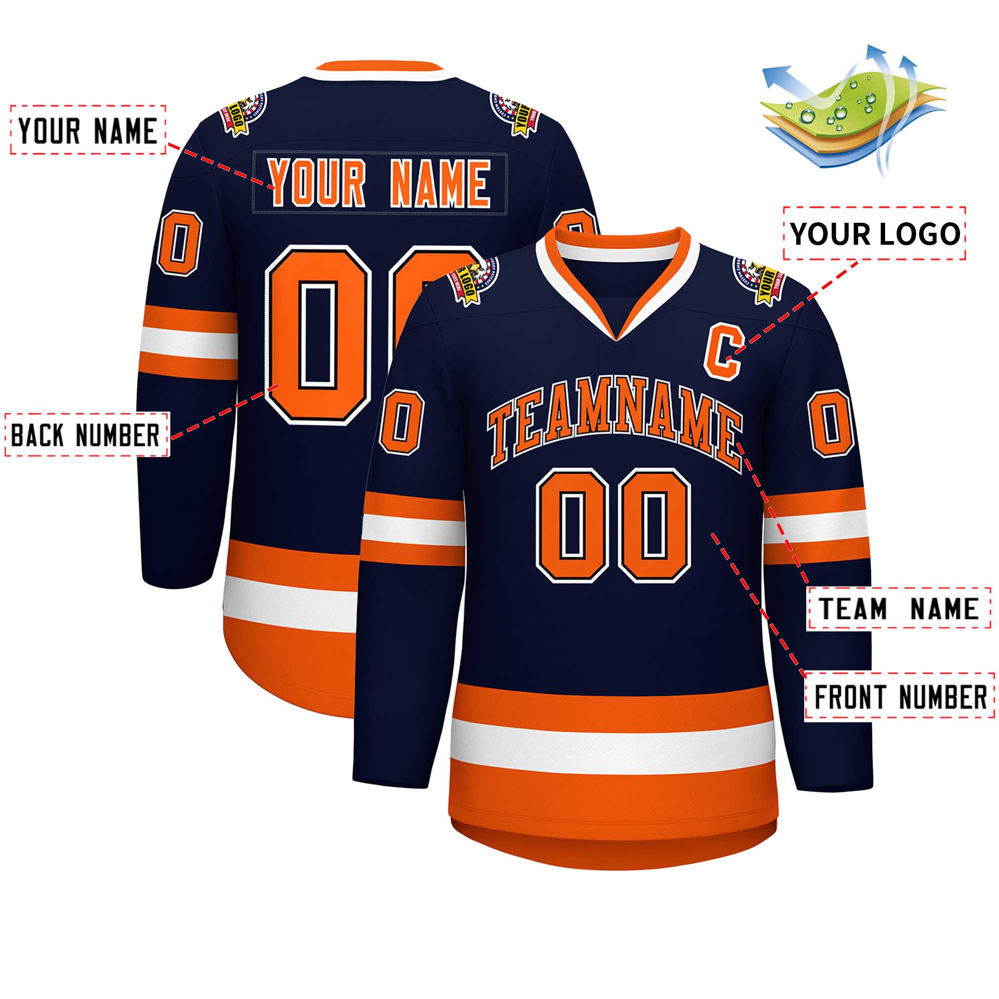 Custom Navy Orange Black-White Classic Style Hockey Jersey | KXKSHOP