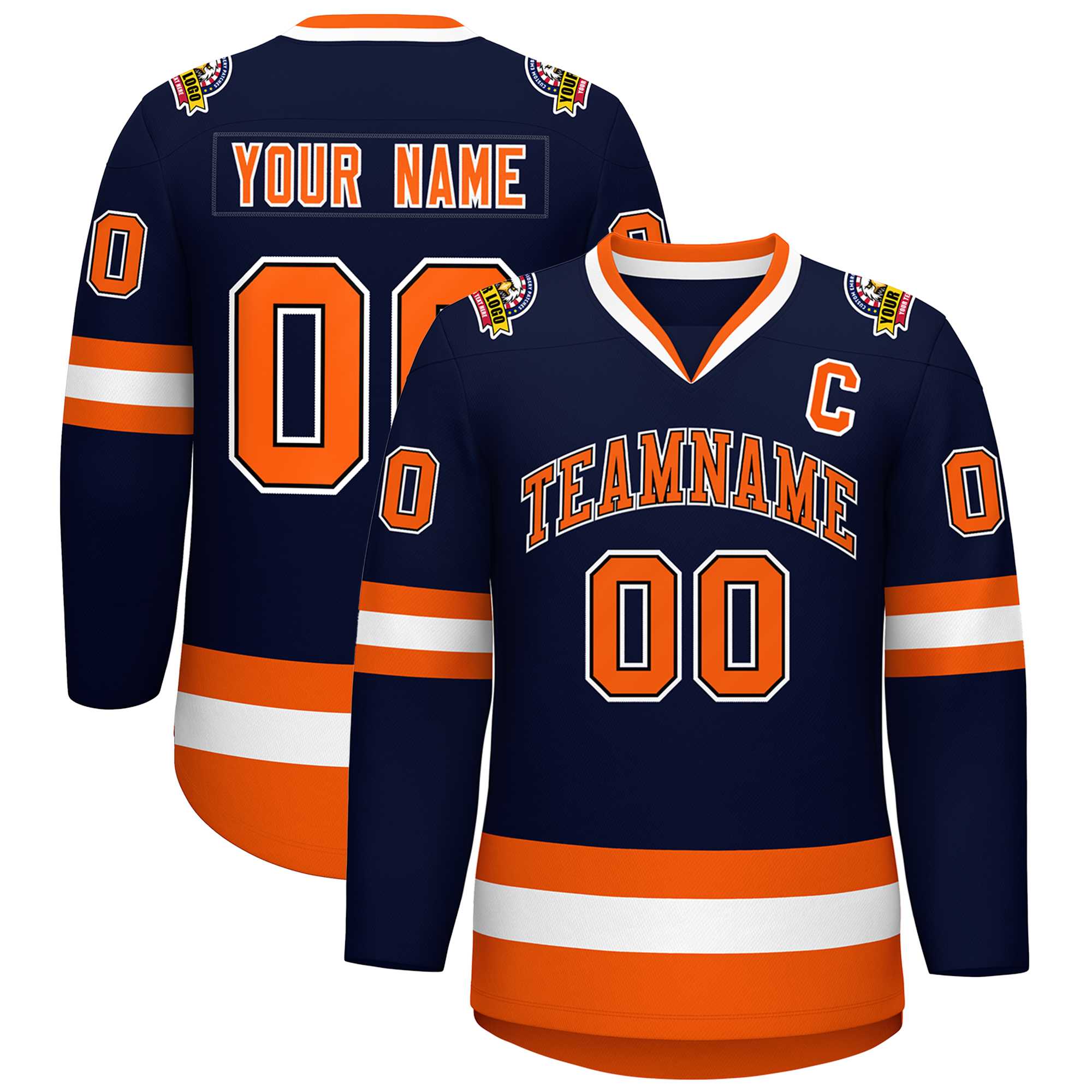 Custom Navy Orange Black-White Classic Style Hockey Jersey | KXKSHOP