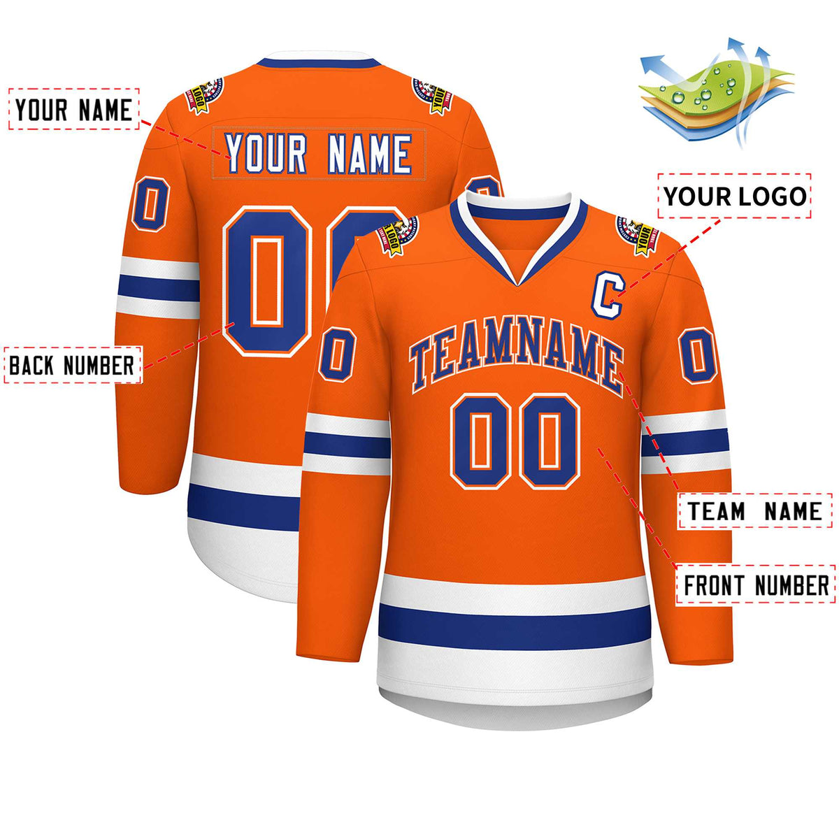 Custom Orange Royal Orange-White Classic Style Hockey Jersey | KXKSHOP