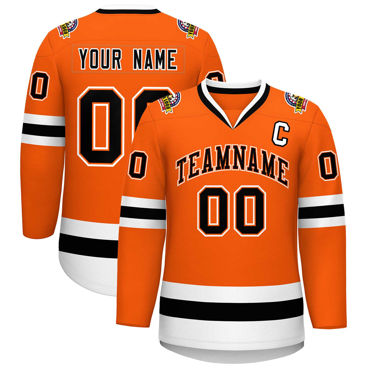Custom Orange Black Orange-White Classic Style Hockey Jersey | KXKSHOP