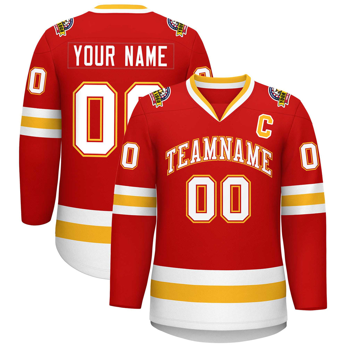 Custom Red White Red-Gold Classic Style Hockey Jersey | KXKSHOP