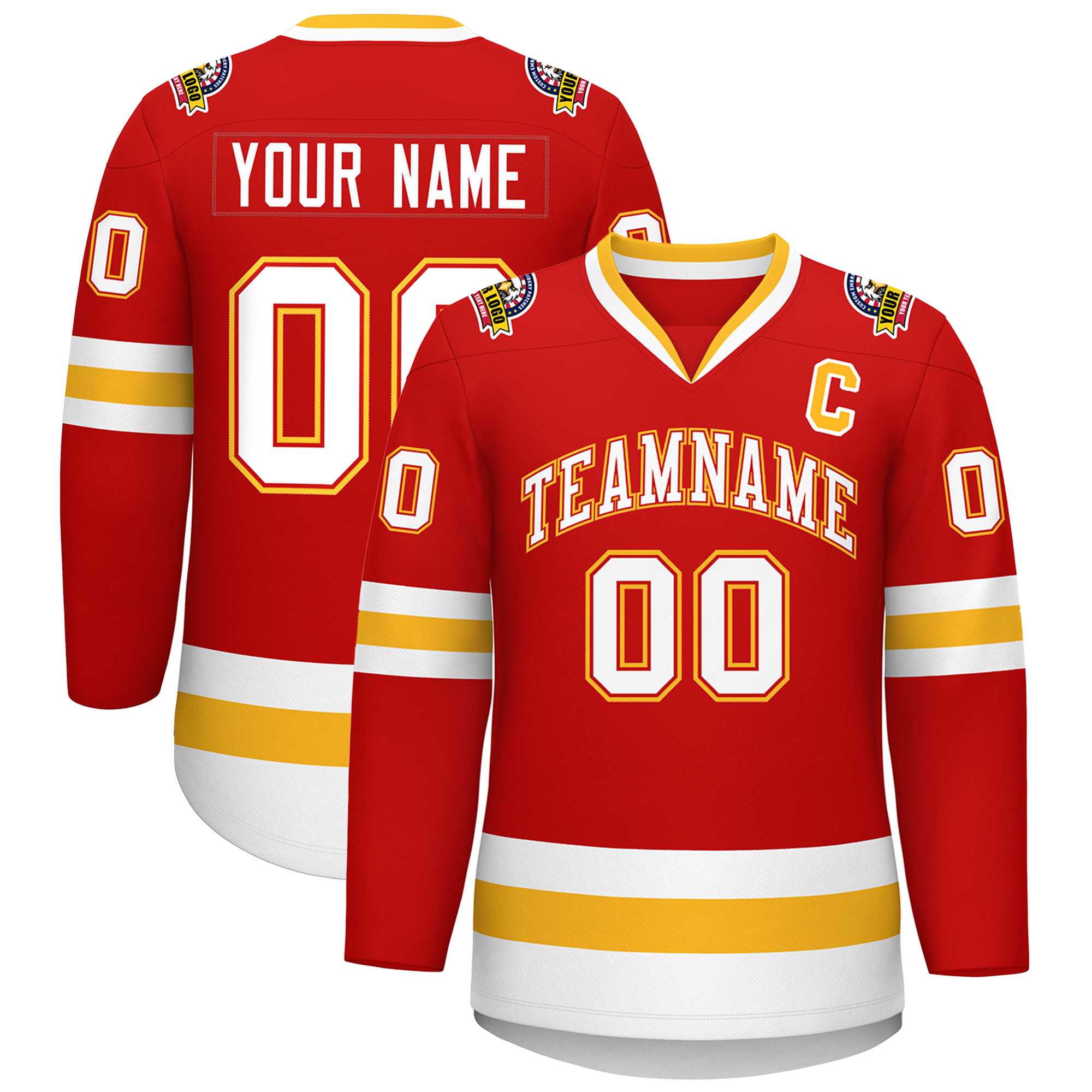 Custom Red White Red-Gold Classic Style Hockey Jersey | KXKSHOP