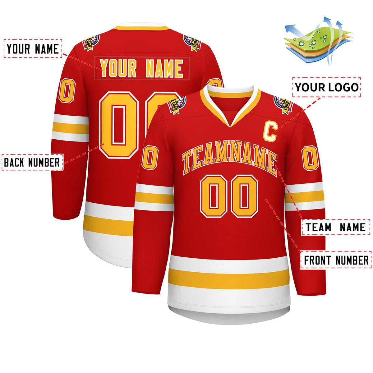 Custom Red Gold Red-White Classic Style Hockey Jersey | KXKSHOP