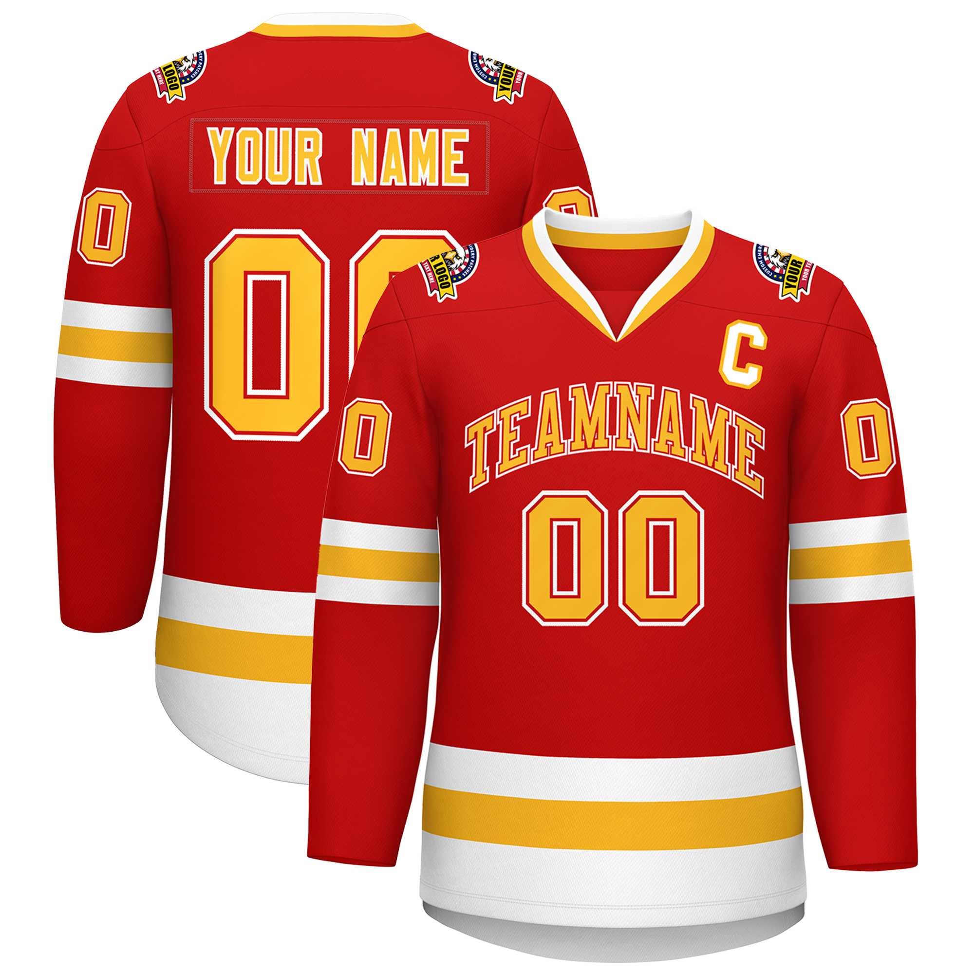 Custom Red Gold Red-White Classic Style Hockey Jersey | KXKSHOP