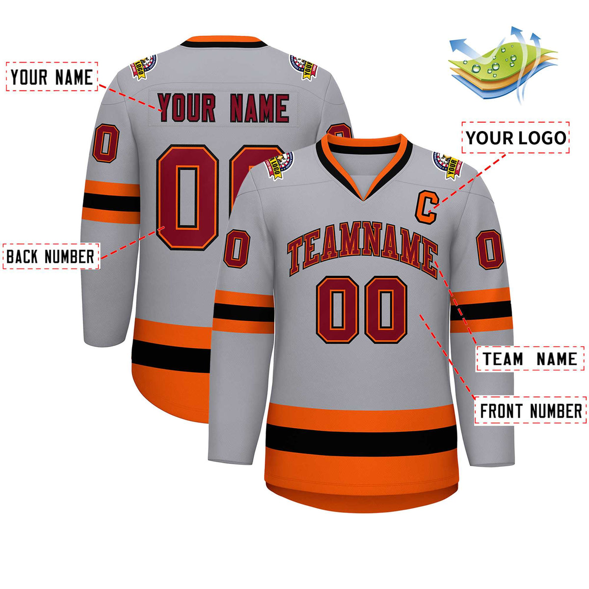Custom Gray Crimson Orange-Black Classic Style Hockey Jersey | KXKSHOP