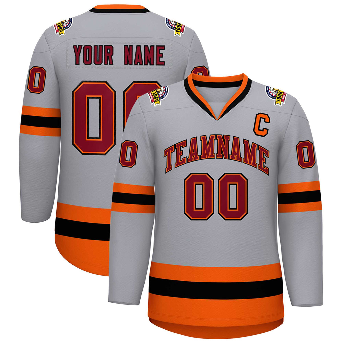 Custom Gray Crimson Orange-Black Classic Style Hockey Jersey | KXKSHOP
