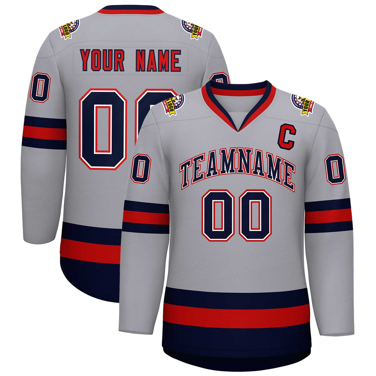Custom Gray Navy White-Red Classic Style Hockey Jersey | KXKSHOP
