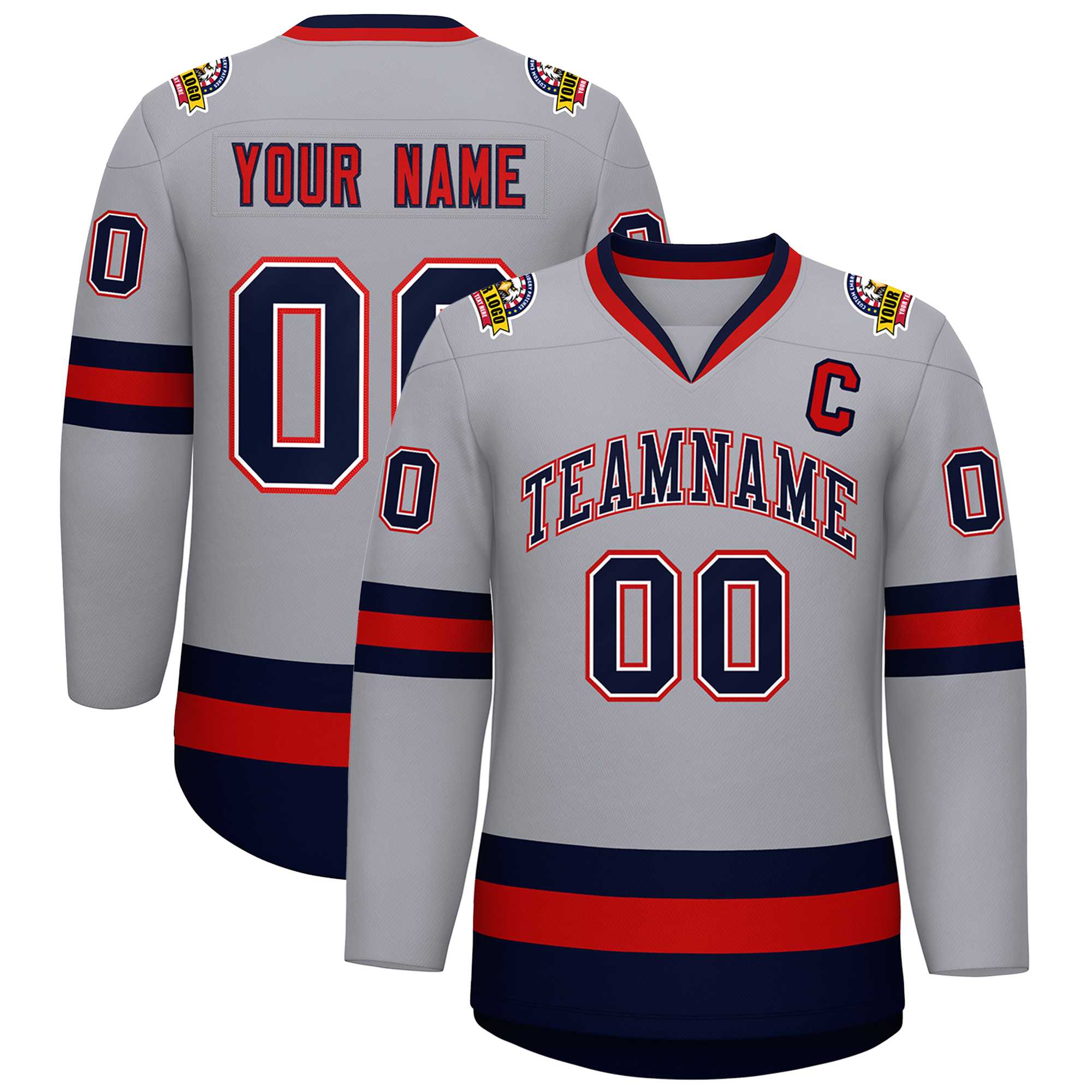 Custom Gray Navy White-Red Classic Style Hockey Jersey | KXKSHOP