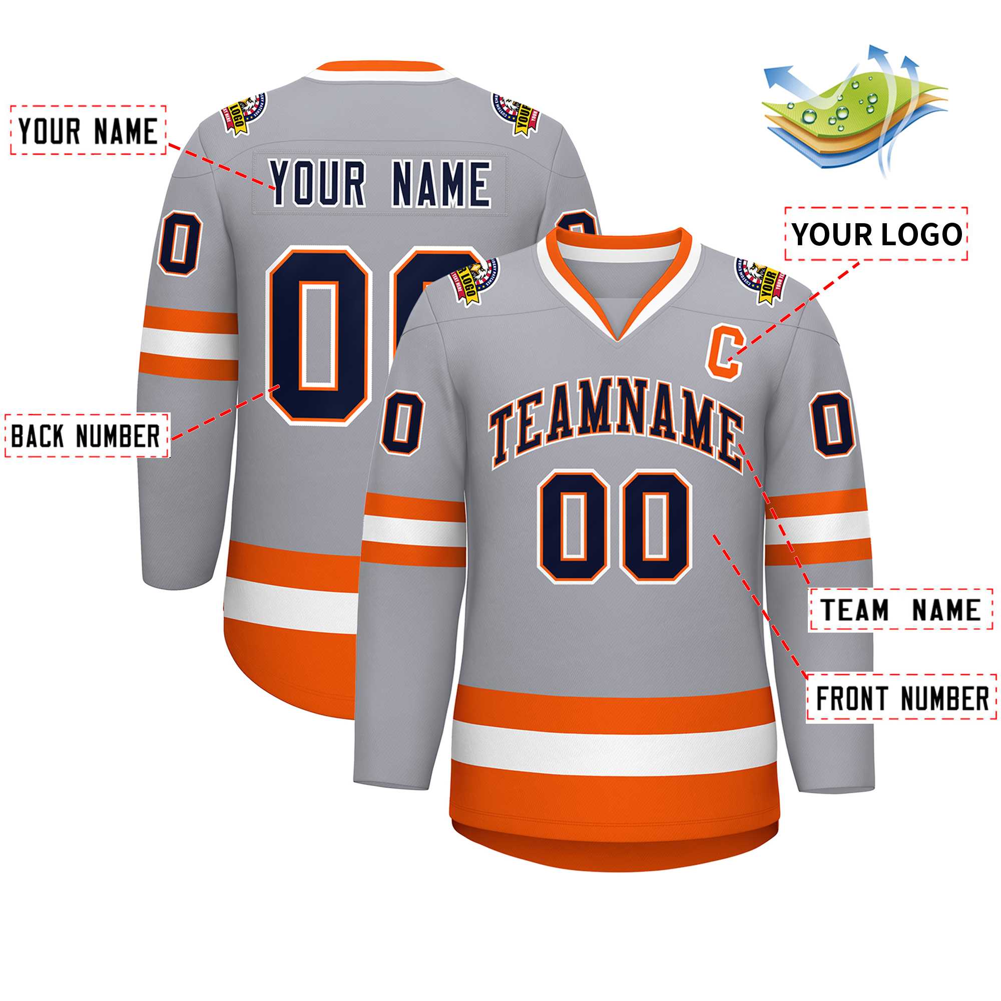 Custom Gray Navy Orange-White Classic Style Hockey Jersey | KXKSHOP